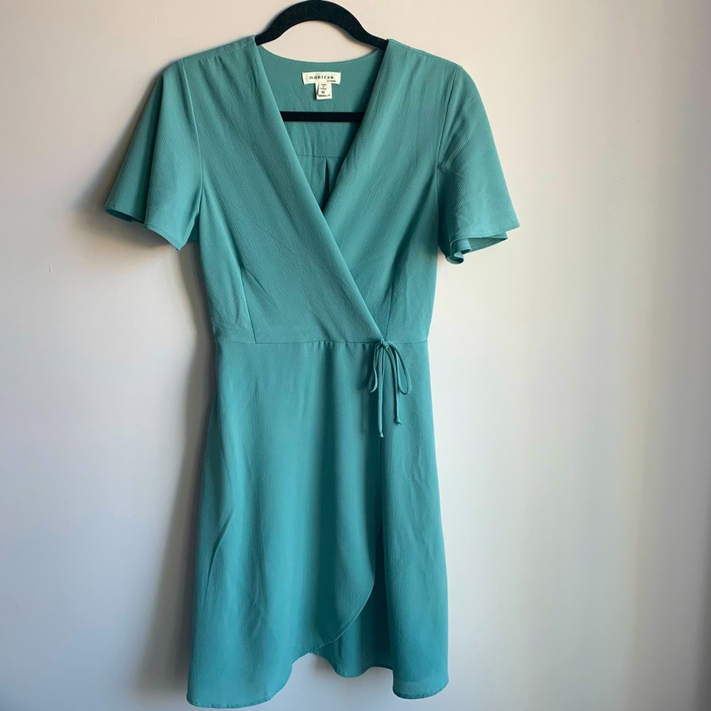Monteau Sage Green Mini Wrap Dress, size medium